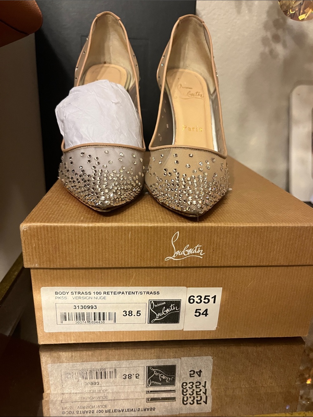 Christian Louboutin Nude Crystal Pointed Flats